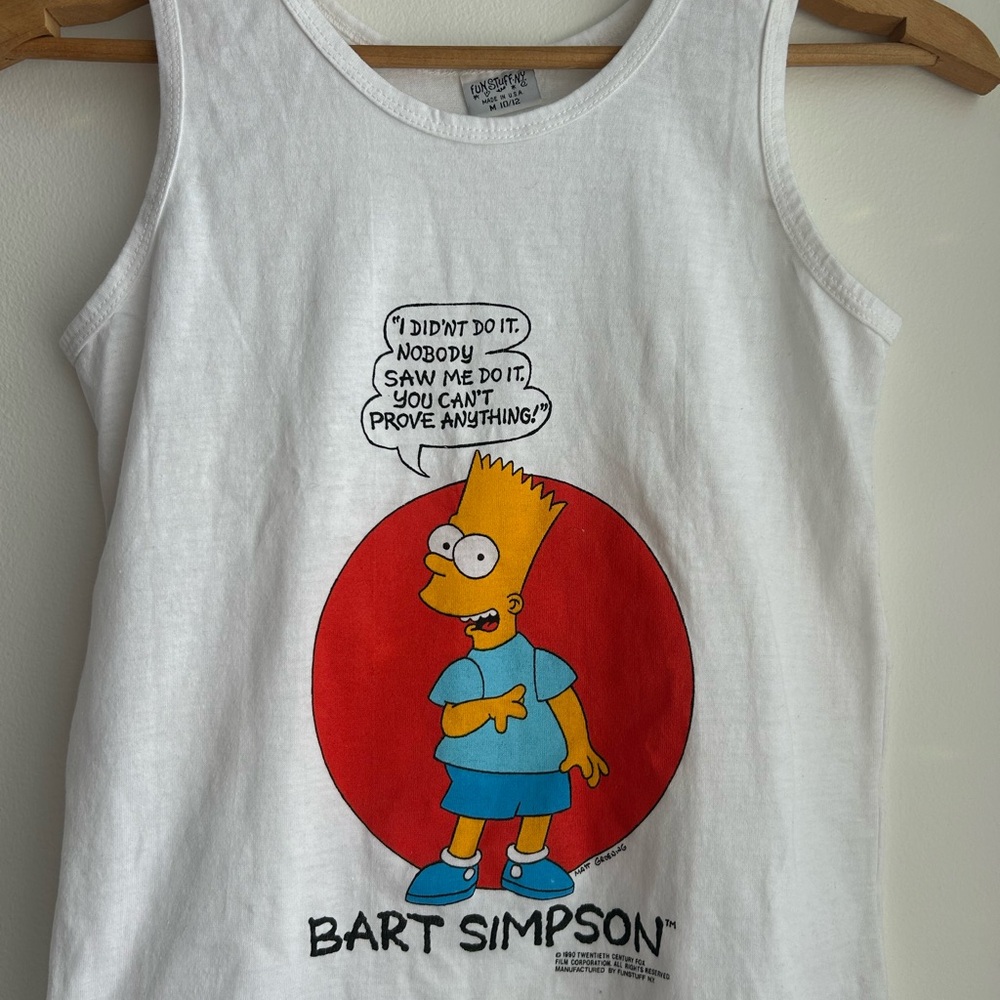 Vintage Bart Simpson Tank Top: 90s Licensed Merch, Kids M/Women XS